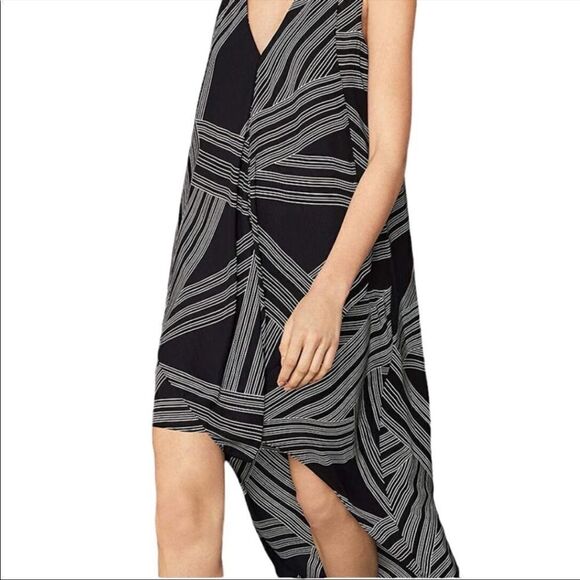BCBGMAXAZRIA Sleeveless Cascade-Ruffle High-Low Dress Black White Optic XS - Picture 4 of 8